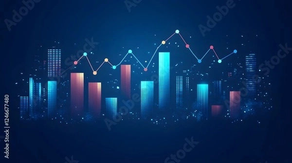 Fototapeta Elegant minimalist finance icon, simple upward business graph with corporate blue color scheme