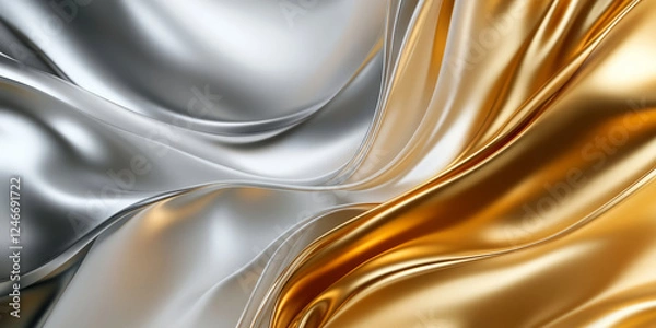 Fototapeta Elegant gold and silver metallic gradient background with smooth reflective textures.