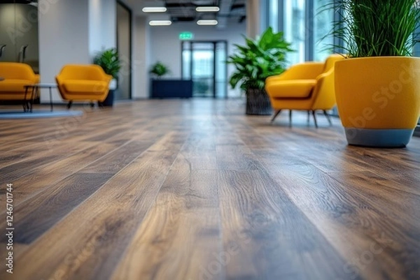 Fototapeta professional office cleaning service demonstration with advanced equipment and ecofriendly solutions on modern hardwood flooring surface