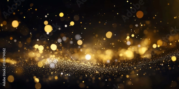 Fototapeta A brilliant gold glitter texture, with radiant, metallic sparkles that shine with a luxurious effect. The opulent design is perfect for high-end event invitations, exclusive brand packaging, or