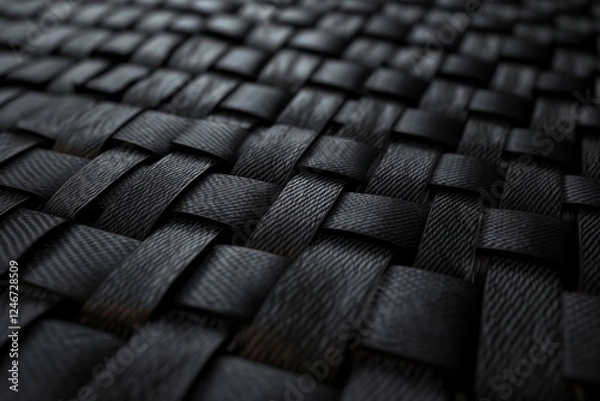 Fototapeta Intricate Black Woven Texture  A Close-Up Study of Interlaced Strands and  Geometric Patterns in Dark Fiber
