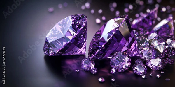 Fototapeta A brilliant amethyst purple diamond background with sparkling gems that catch light from every angle. The deep color and sparkling effect create a rich, luxurious backdrop, perfect for exclusive