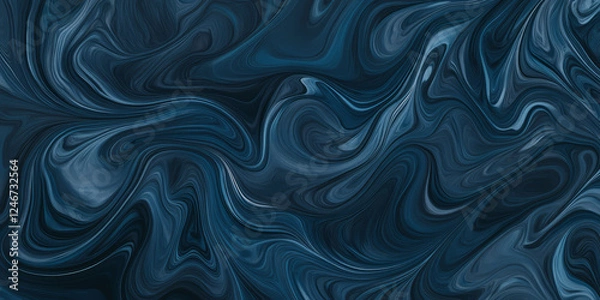 Fototapeta A smooth, dark blue background with swirling, fluid patterns resembling ocean waves. The deep blue hues and subtle movement evoke a sense of tranquility, ideal for wellness branding, spa websites, or