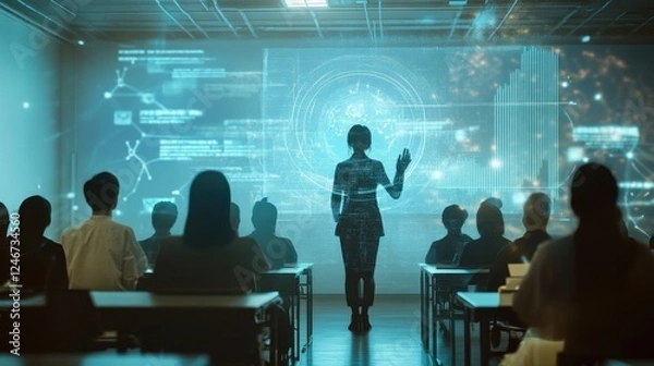 Fototapeta AI-driven personalized compliance learning system, holographic digital education platform