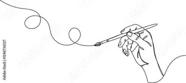 Obraz continuous single line drawing of hand holding paintbrush, line art vector illustration
