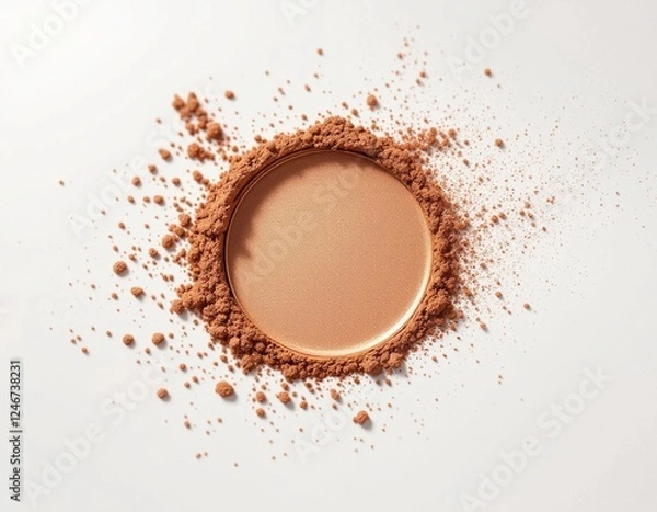 Fototapeta Bronze Powder Circle, Elegant Cosmetics Still Life on a Clean Background