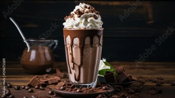 Obraz Delicious Chocolate Milkshake with Whipped Cream - High-Quality Photography for Food Blogs and Menus