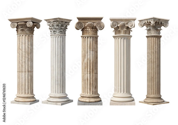 Obraz Classical architecture,  Ancient Greek Columns" immediately identifies the image's content. The subtitle  Exploring the Iconic Orders  adds context and entices further engagement.