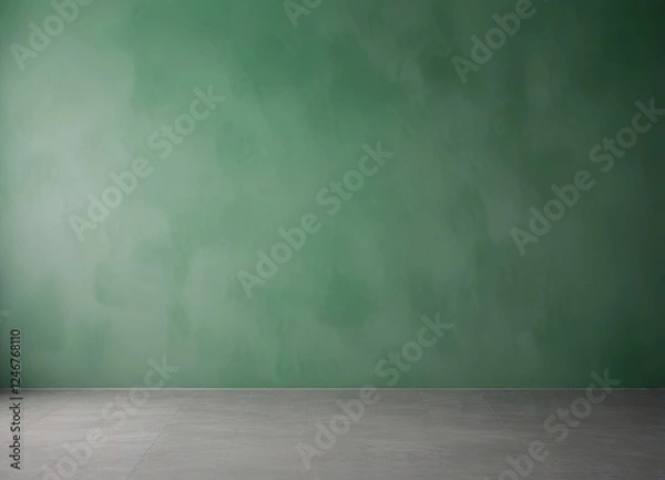 Fototapeta Empty room with a textured green wall and gray floor