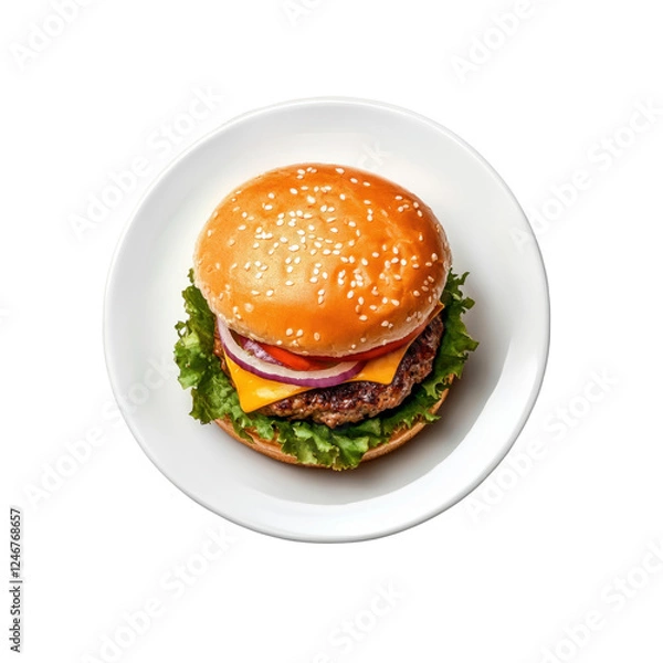 Obraz burger on white plate isolated on transparent background