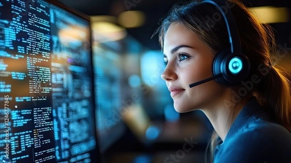 Fototapeta Internet Business Support Technology Concept for Customer Service Centers A Digital Interface Highlighting Customer Interactions, Providing Real-Time Assistance 