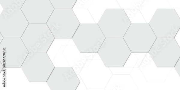 Fototapeta Abstract technology white geometric hexagon on transparent concept design honeycomb shape vector. 