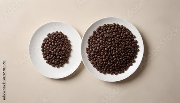 Obraz A visual comparison of coffee bean portions on two different sized plates