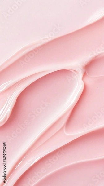 Fototapeta Pink Cream Swirl: A close-up of a creamy pink lotion, swirled into an abstract pattern. It's smooth, luxurious, and visually captivating, reminiscent of a soft, delicate touch. 