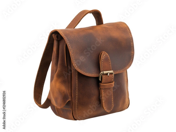Fototapeta Leather backpack, isolated on white background