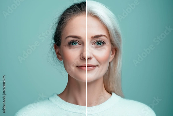 Fototapeta portrait of a woman divided into two parts of different ages
