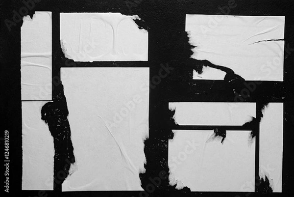 Fototapeta Close-up of posters glued to a black wall.