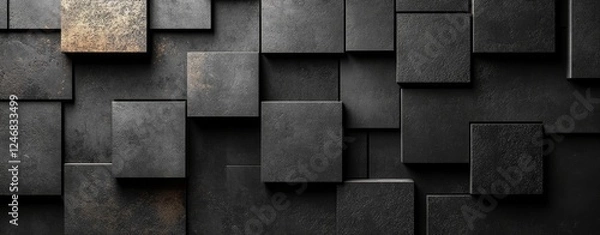 Obraz Abstract Dark Grey and Black Textured Square Blocks Background