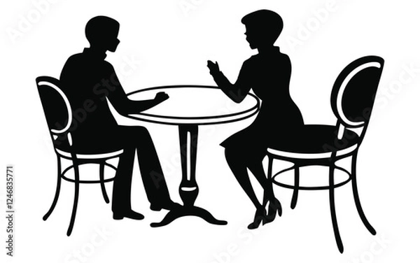 Fototapeta Silhouette of Two People Having a Conversation at a Round Table