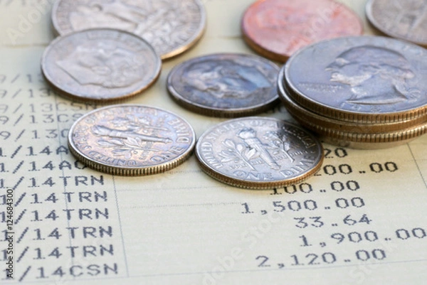 Obraz Coin stack on account book bank