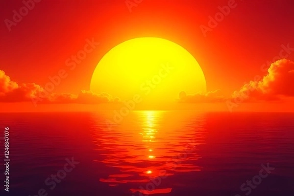 Fototapeta Serene Sunset Scene Over the Ocean with Cloud Silhouettes