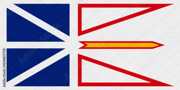 Fototapeta Official flag of Newfoundland and Labrador. Province of Canada. Illustration. Conceptual collage on the texture of the fabric