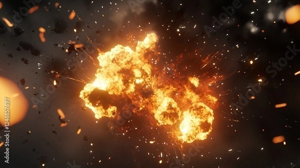Fototapeta Dynamic explosive flames GIF animation with fire explosion effects in dark background