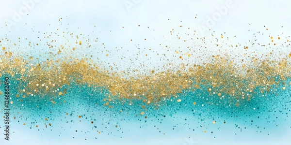 Fototapeta A radiant teal and gold glitter combination, with a burst of metallic specks that shine in the light. The shimmering mixture is perfect for creative, upscale product packaging or vibrant event