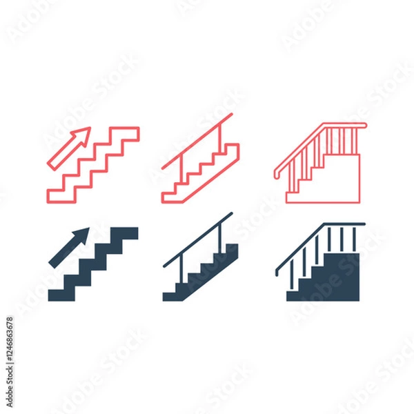 Fototapeta Stairway icons set direction infomation illustration symbols sign navigation staircase vector