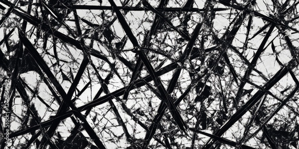 Fototapeta A black and white background with irregular, jagged lines that create a sense of chaos and movement. The rough, abstract pattern is perfect for creative visual projects, music album covers, or bold