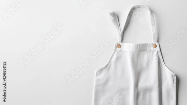 Fototapeta White apron with a wooden button displayed on a neutral background for culinary or fashion purposes