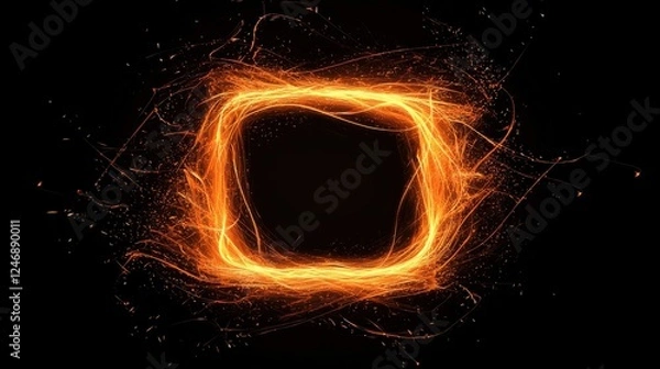 Fototapeta Bright orange fire ring with glowing embers on a black background for artistic and design purposes