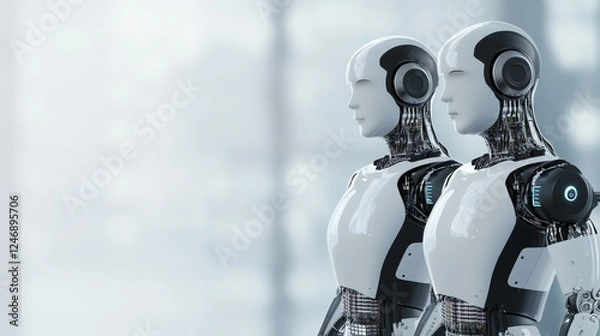 Fototapeta Futuristic robots in a modern setting.