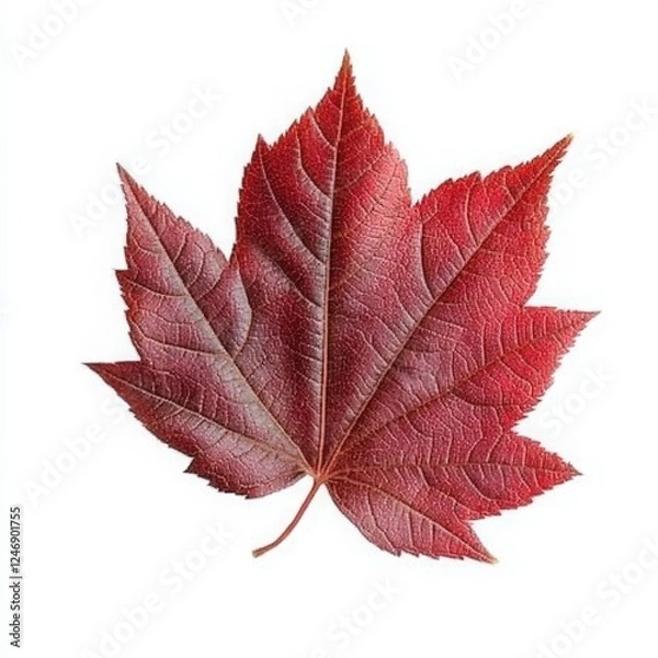 Fototapeta Detailed Red Maple Leaf On White Background