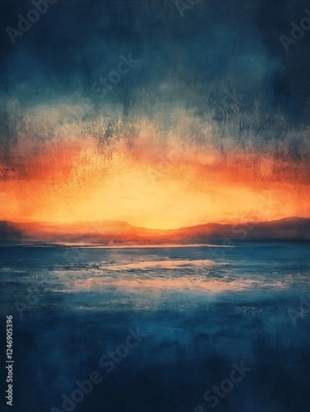 Fototapeta Vibrant Sunset Over Ocean Horizon in Abstract Artistic Oil Painting Style : Generative AI