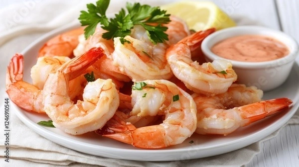 Obraz Delicious Cooked Shrimp with Cocktail Sauce