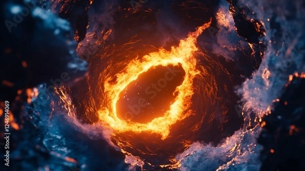 Fototapeta Dynamic Fire Swirl Animation with Detailed Flames and a Dark Energetic Background
