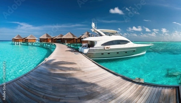 Fototapeta Vibrant summer day on the water with luxury yacht and captivating turquoise waves