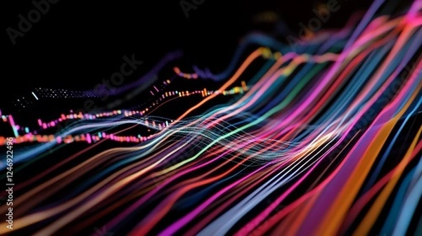 Fototapeta Abstract digital stock market chart with vibrant lines and a dark background for data representation