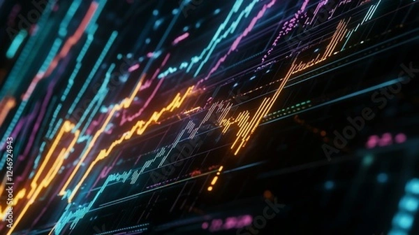 Fototapeta Digital Stock Market Chart Showing Fluctuating Lines in Ultra HD Technology Visual