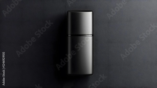 Obraz A sleek deodorant bottle with a brushed metal effect, shot with dramatic cinematic lighting.