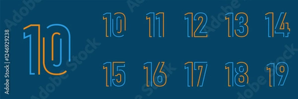 Fototapeta set anniversary 10 to 19 year logo designs. abstract number, icon, vector illustration