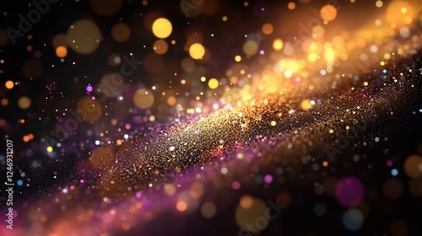 Fototapeta Radiant digital dots cascade in a celestial wave across a dark expanse offering a cosmic abstract