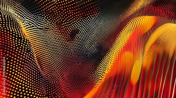Fototapeta A digital wave of radiant dots sweeping across a dark backdrop creates abstract artwork