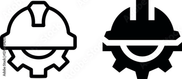 Obraz Construction Helmet on Gear Icon Vector Symbol Set for Industrial and Safety Designs