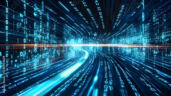 Fototapeta Futuristic Data Stream and Digital Information Highway – High-Speed Cyber Network, Binary Code, and AI-Powered Connectivity for Big Data, Cybersecurity, and Digital Innovation