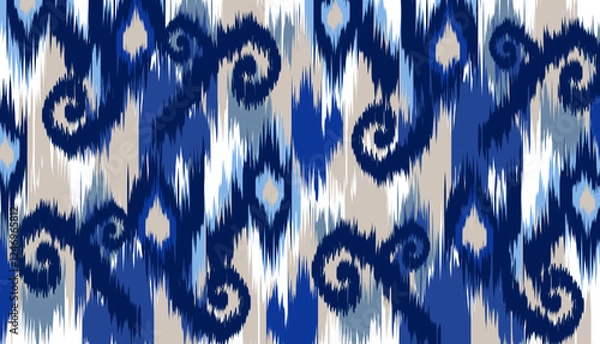 Fototapeta geometric ethnic vintage texture vector art design. textile fashion pattern line ikat seamless pattern and batik fabric texture asian background wallpaper geometry indian. Ethnic abstract ikat art .