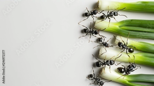 Fototapeta nestled ants are on leek