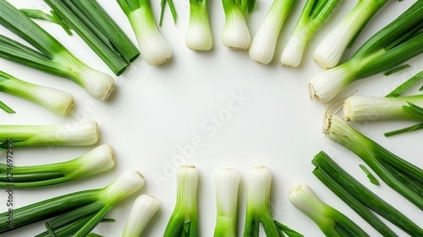 Fototapeta leek on white background. empty space for your text