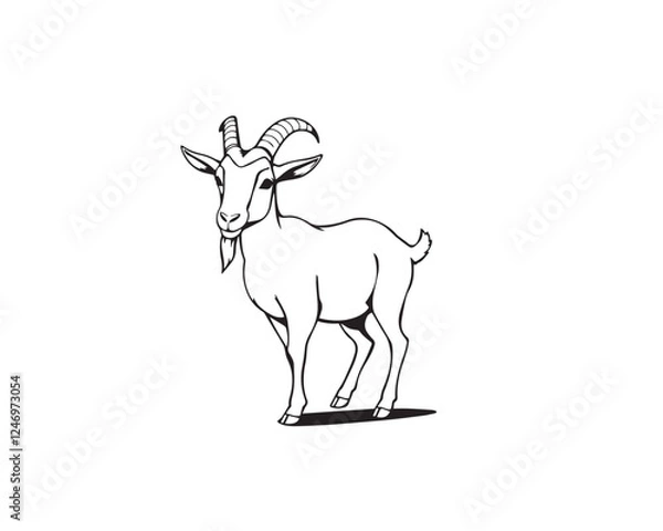 Fototapeta Line art illustration, black and white, strong hard light, clear background, simple goat design, vector